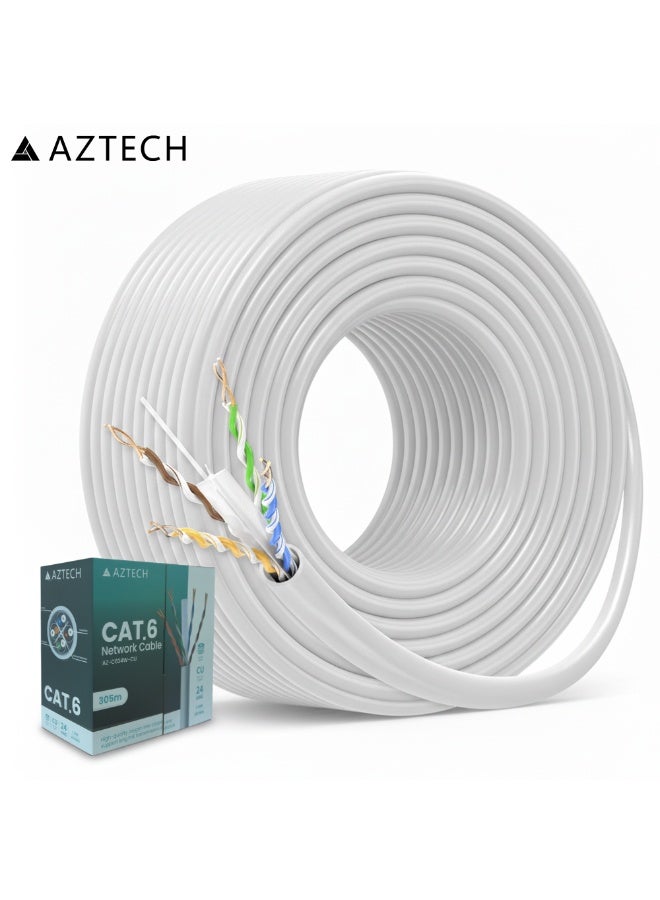 AZTECH Cat6 Network Cable 305m Full Copper 24AWG White Ethernet LAN Cable High Speed Internet Patch Cable for Router Switch Modem CCTV PoE Office Home Data Networking Cat 6 Cable - Image 1